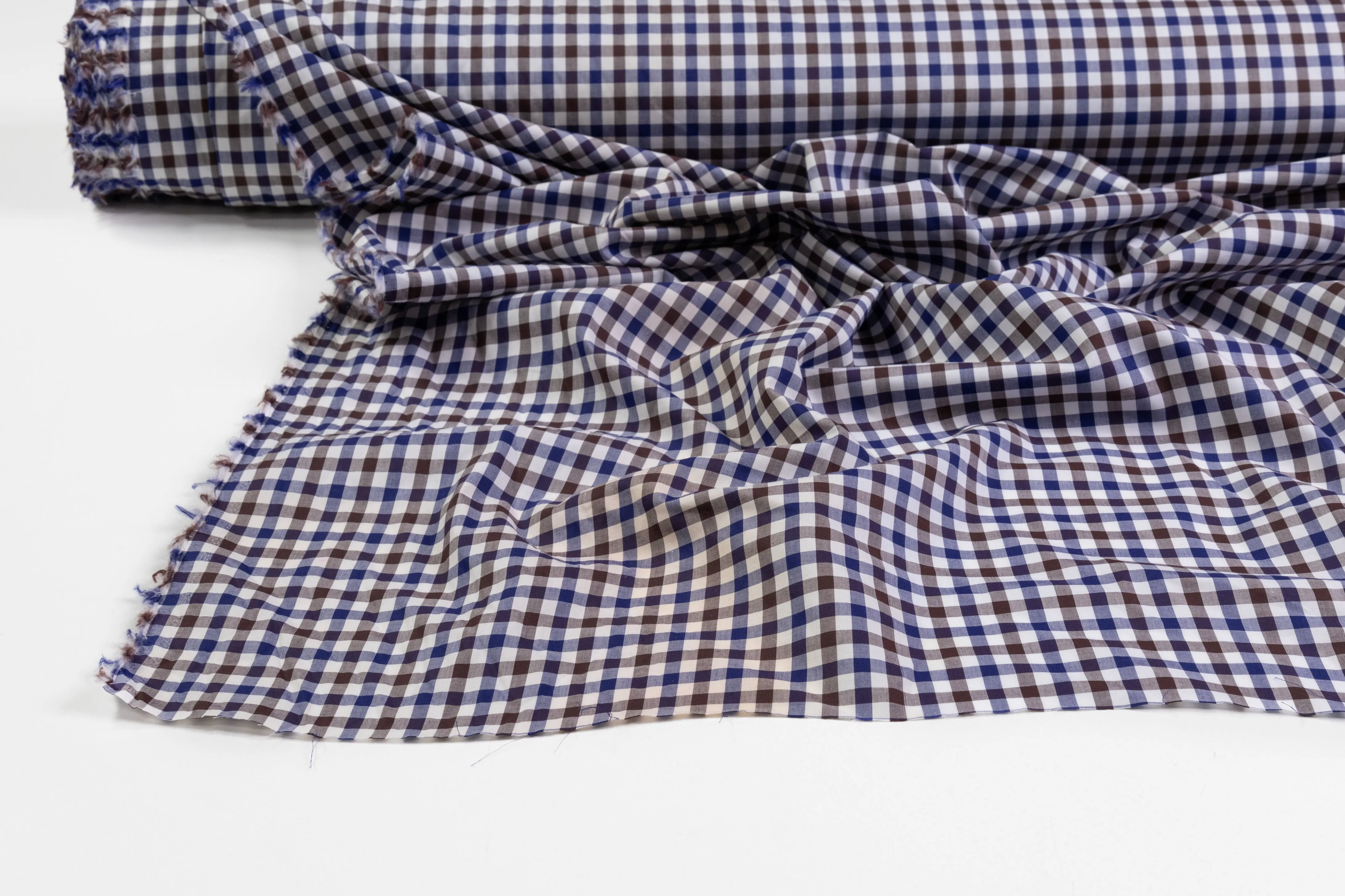 Checked Cotton Shirting - Blue / Brown / White