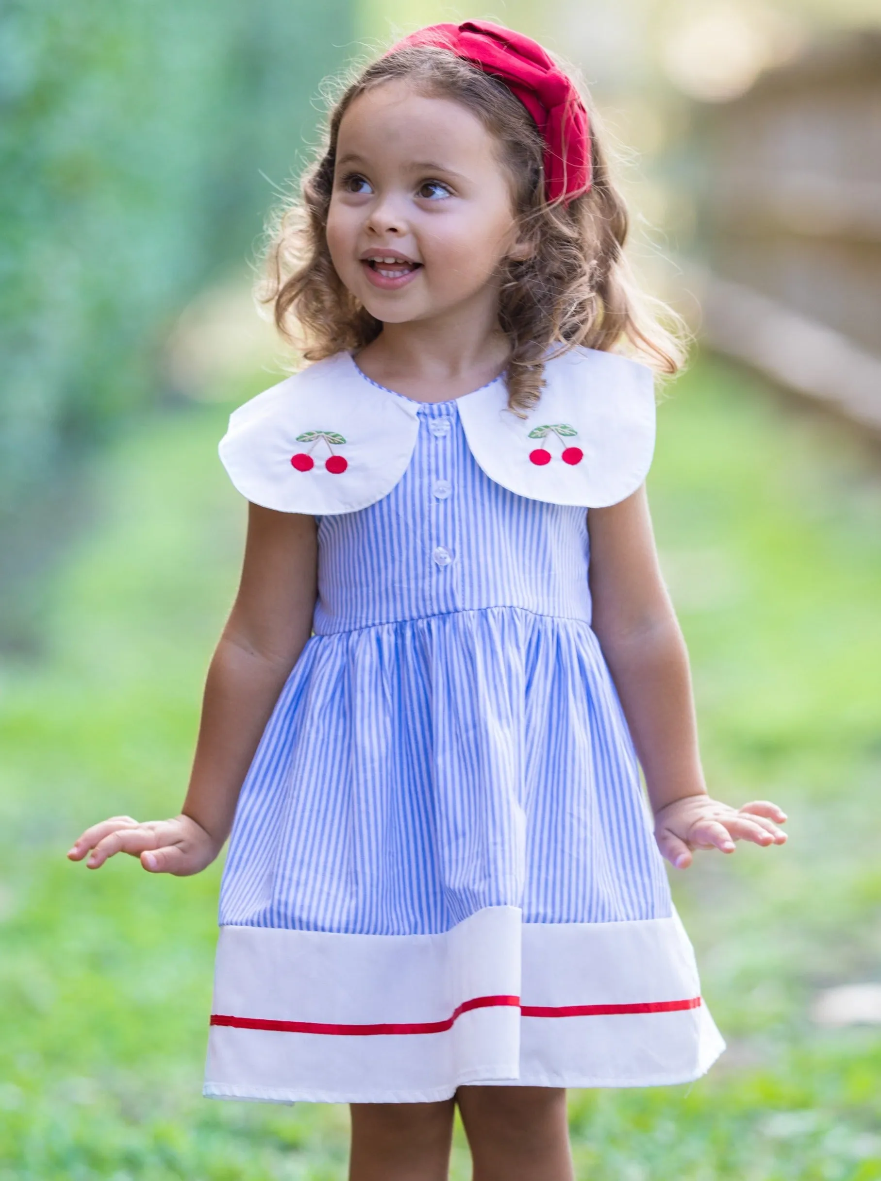 Cherry Blossom Pinstripe Dress