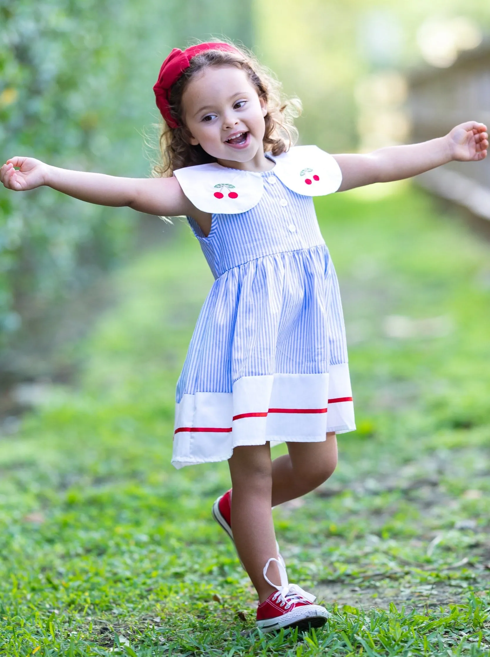 Cherry Blossom Pinstripe Dress