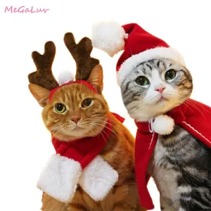 Christmas Hat Cute Pet Costume For Cat Puppy Costumes Scarf Gift Decor New Year Santa Winter Cosplay Festival Dog Cat Supplies