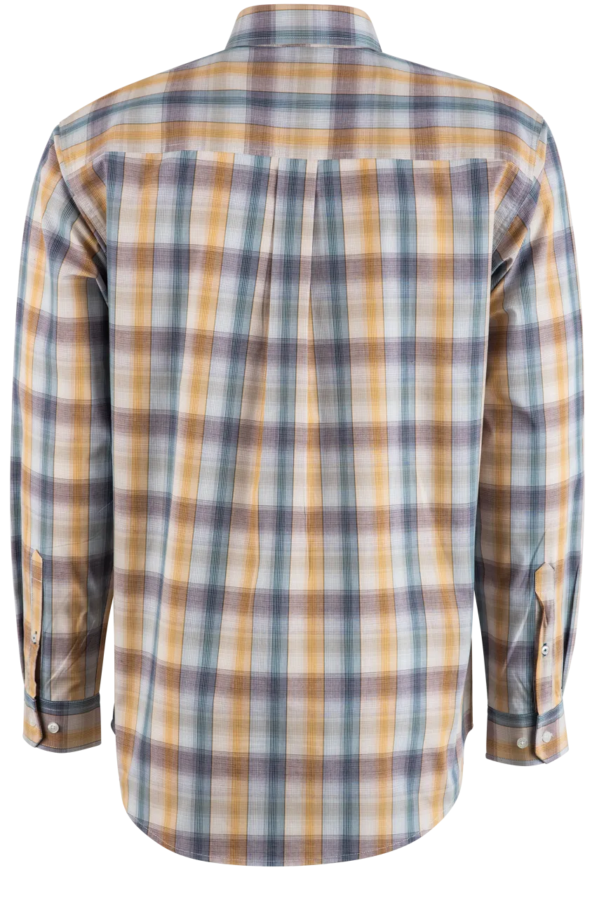 Cinch Plaid Long Sleeve Button-Front Shirt - Gold