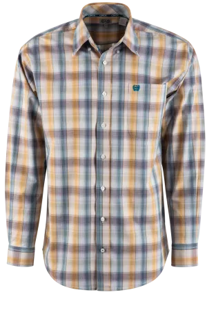 Cinch Plaid Long Sleeve Button-Front Shirt - Gold