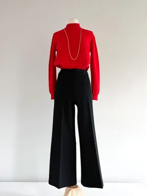 Classic 1970's St Michael Black Wool Bell Bottom Pants / M