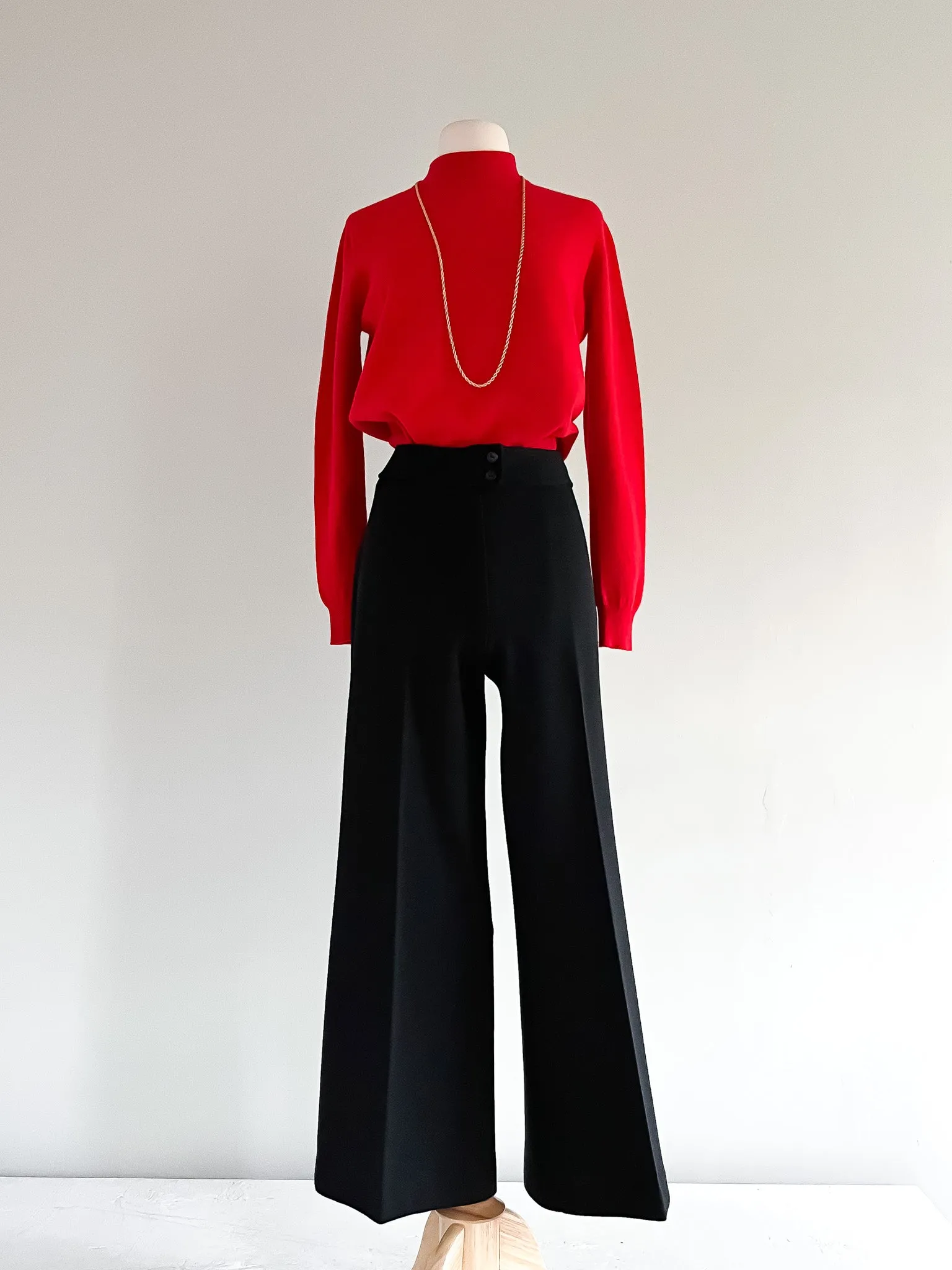 Classic 1970's St Michael Black Wool Bell Bottom Pants / M