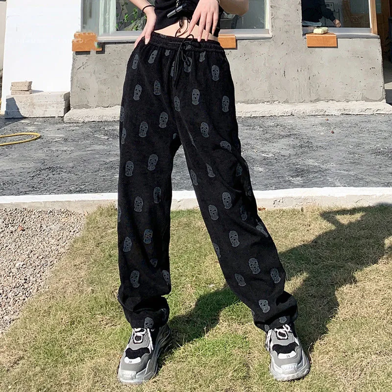 'Cradle of Fear' Black Grunge Alt Casual Loose Skull Pants