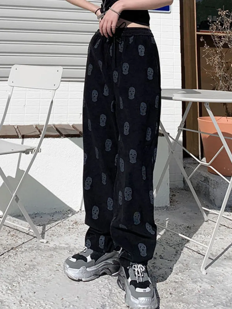 'Cradle of Fear' Black Grunge Alt Casual Loose Skull Pants