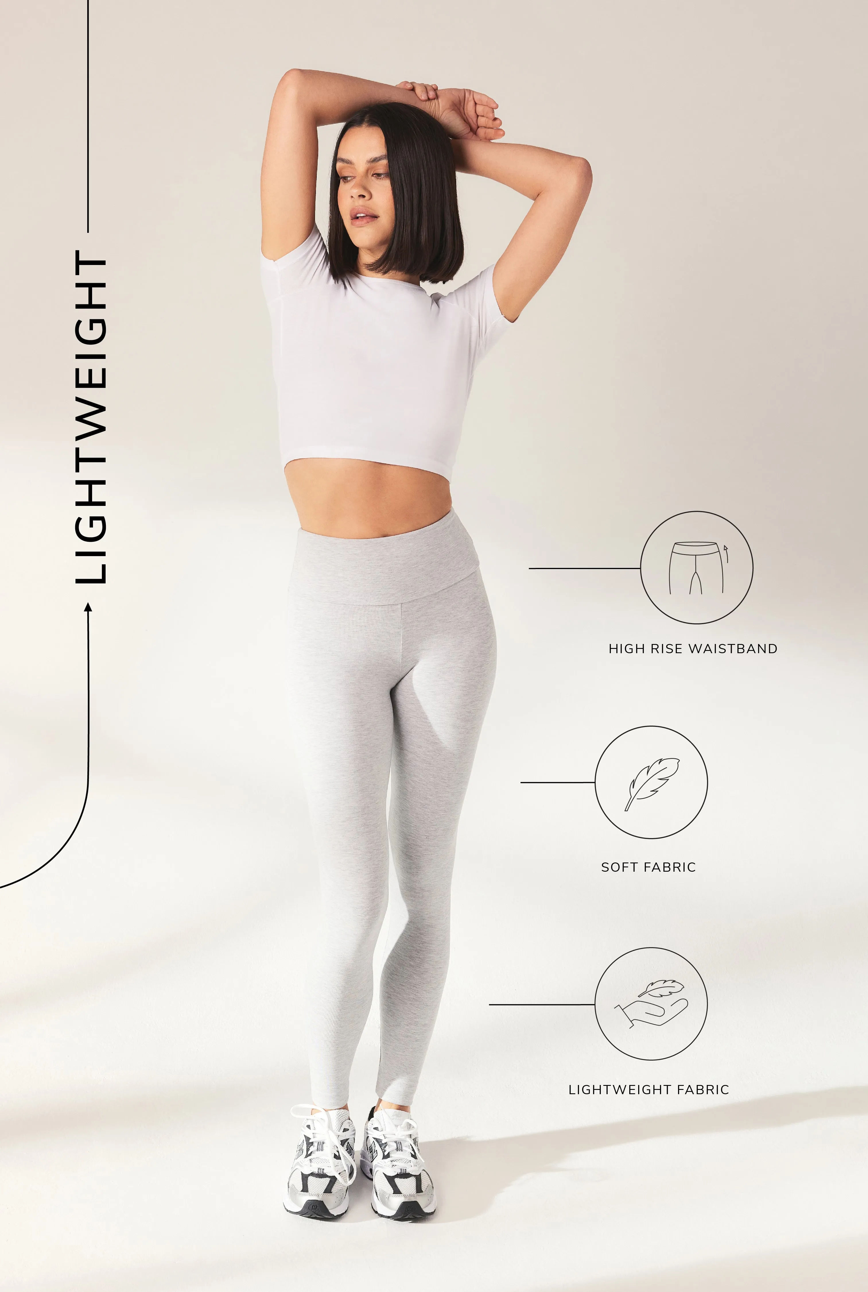 Curve Lightweight Everyday High Waisted Leggings - Light Grey Marl