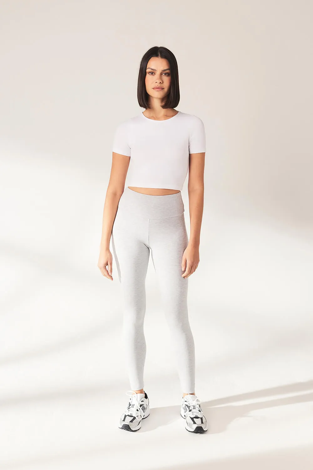 Curve Lightweight Everyday High Waisted Leggings - Light Grey Marl