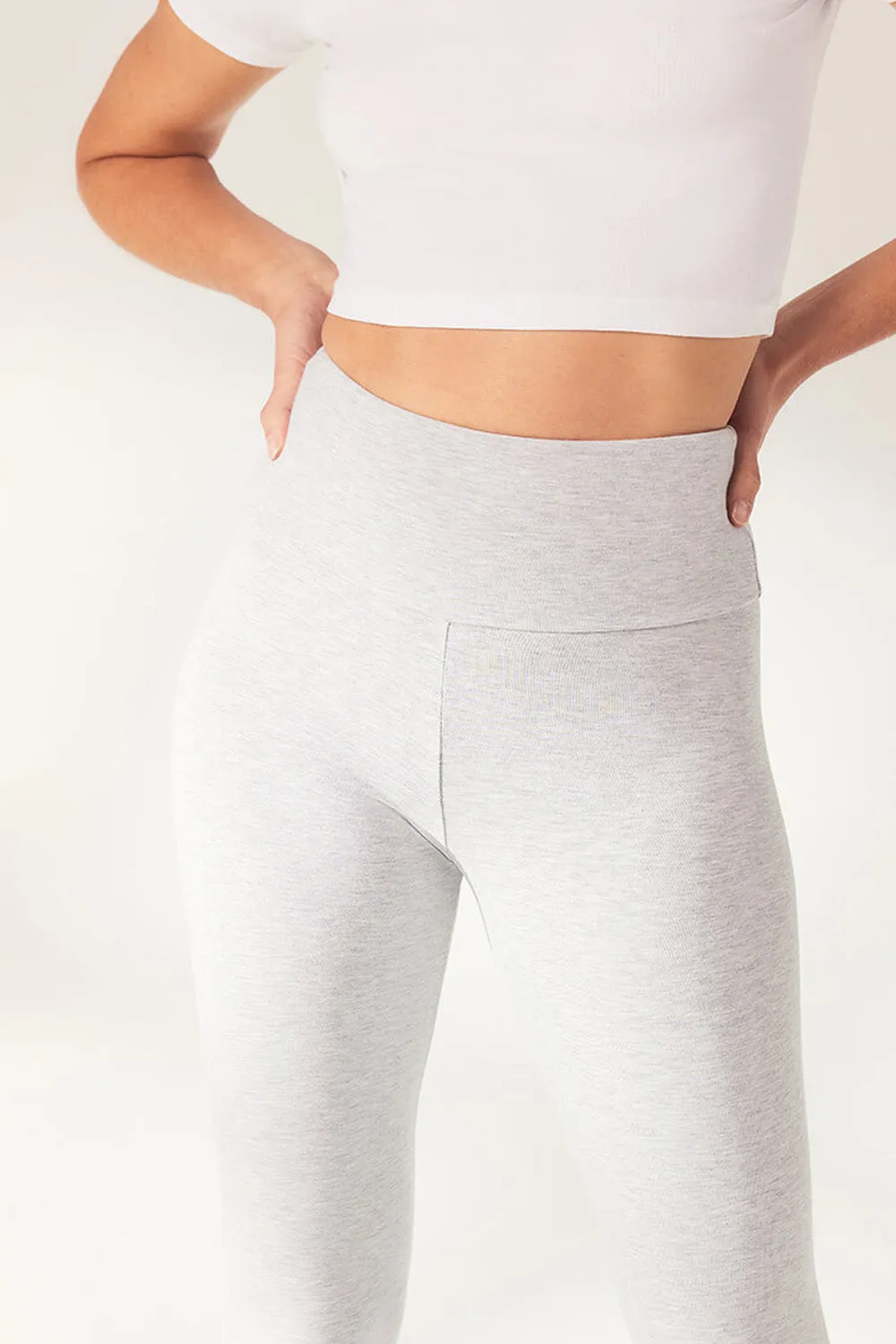 Curve Lightweight Everyday High Waisted Leggings - Light Grey Marl