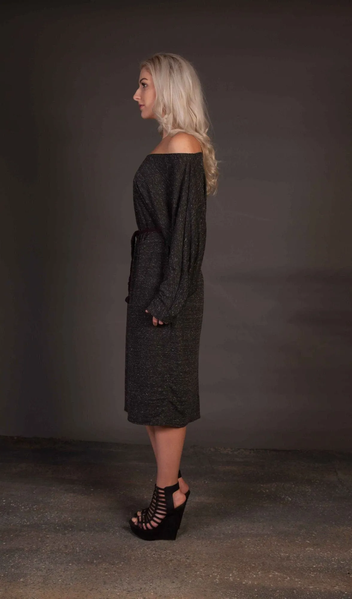 Dark Grey Long Sleeve Batwing Dress