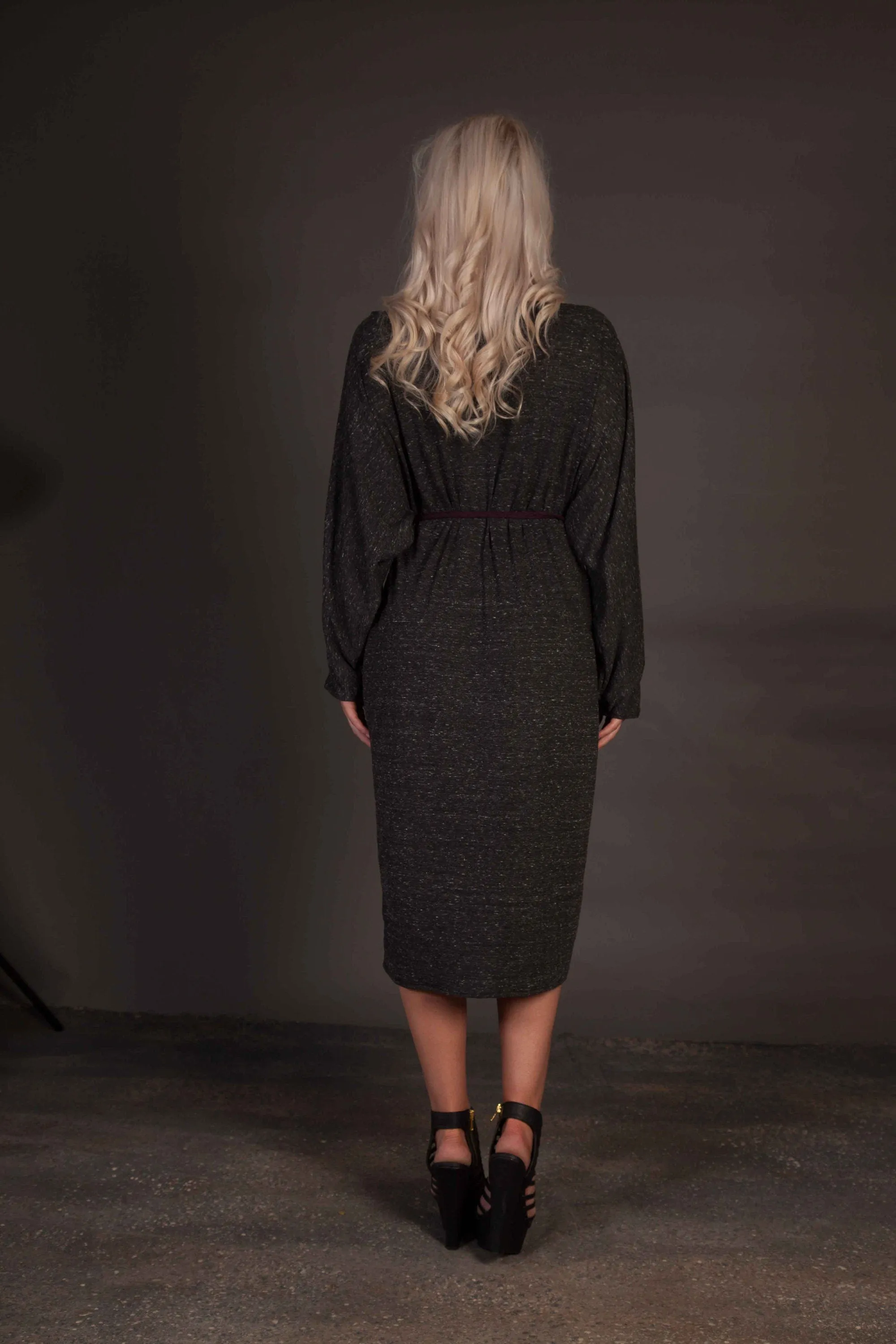 Dark Grey Long Sleeve Batwing Dress