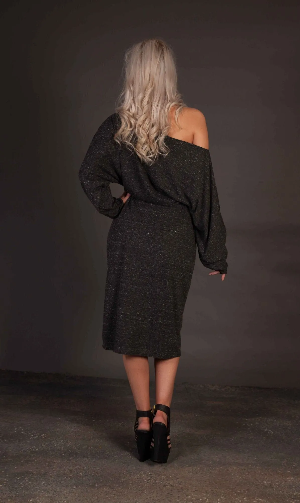 Dark Grey Long Sleeve Batwing Dress