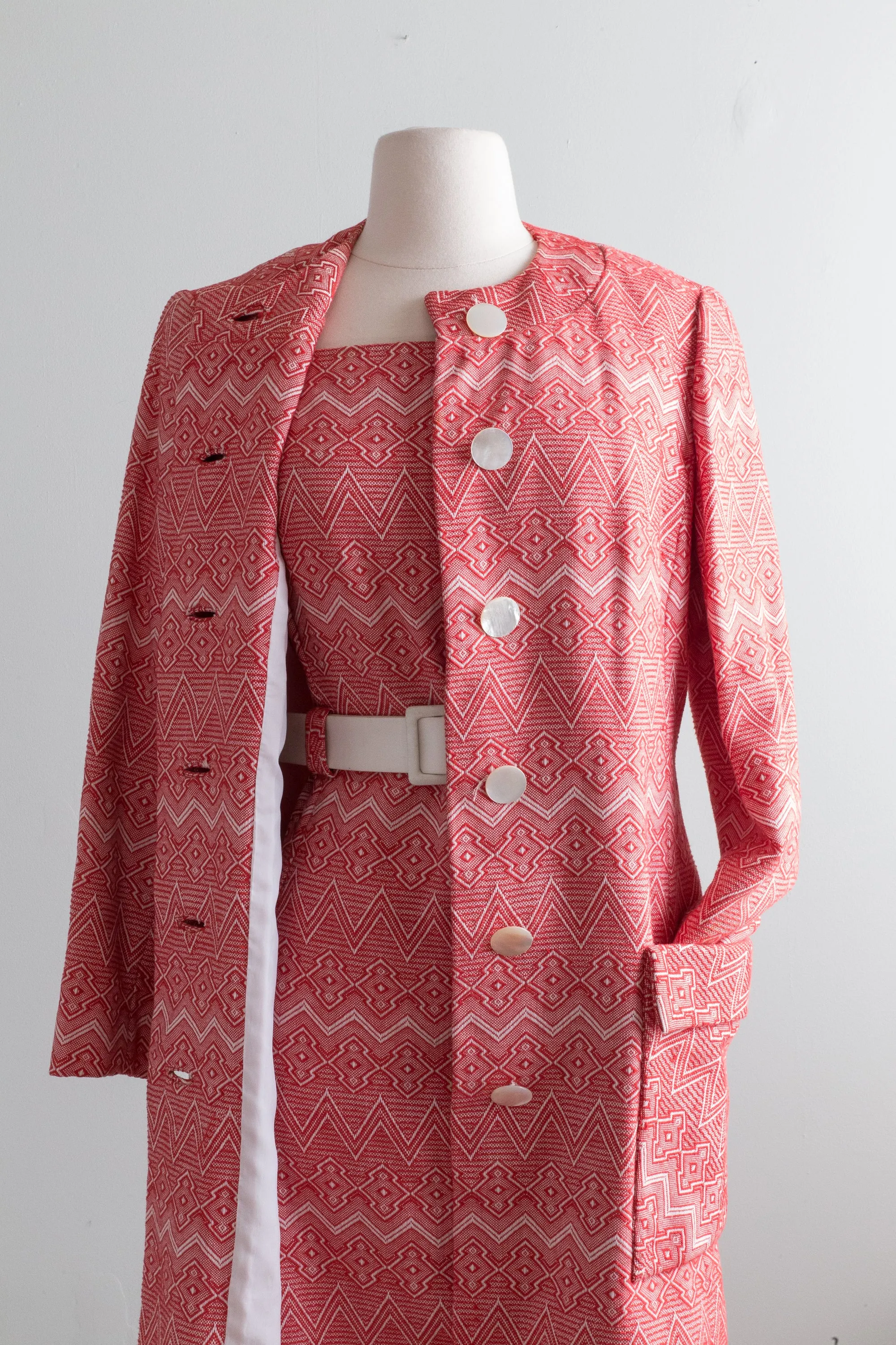 Darling 1960's MOD Red & White Dress and Coat Set By Branell / ML