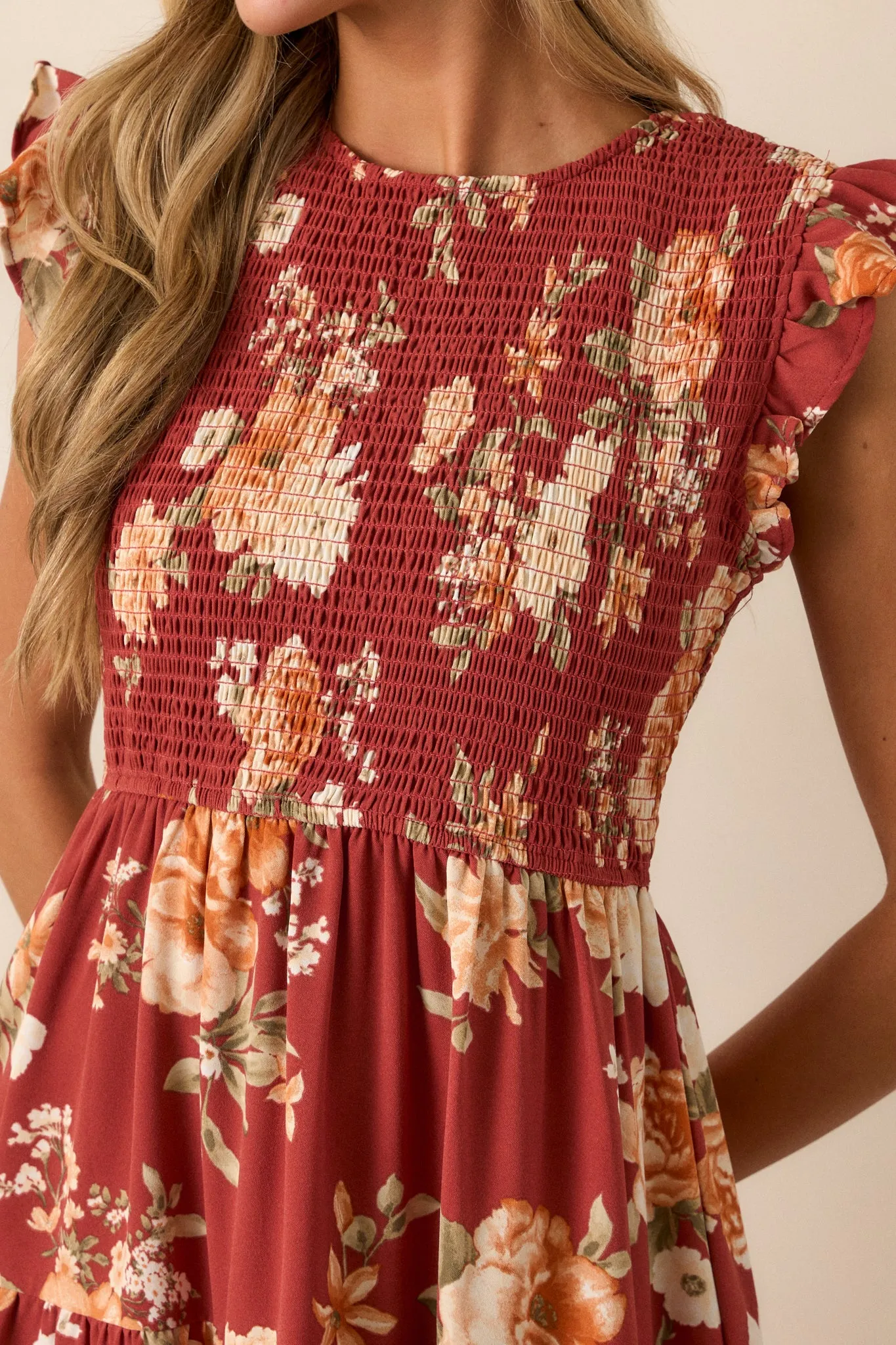 Desert Dawn Red Floral Midi Dress