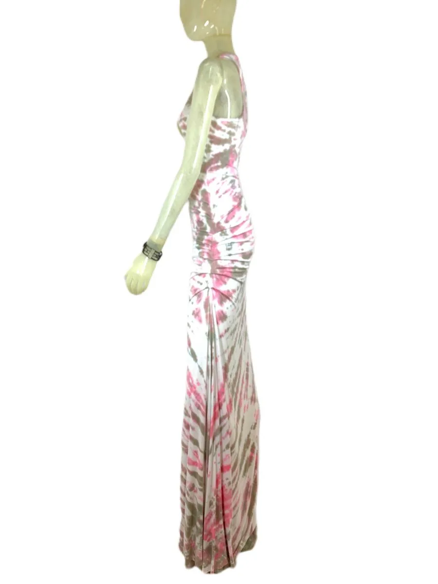 E-Motions Ruched Side Tie Dye Maxi Dress Pink Tan Tiger TD