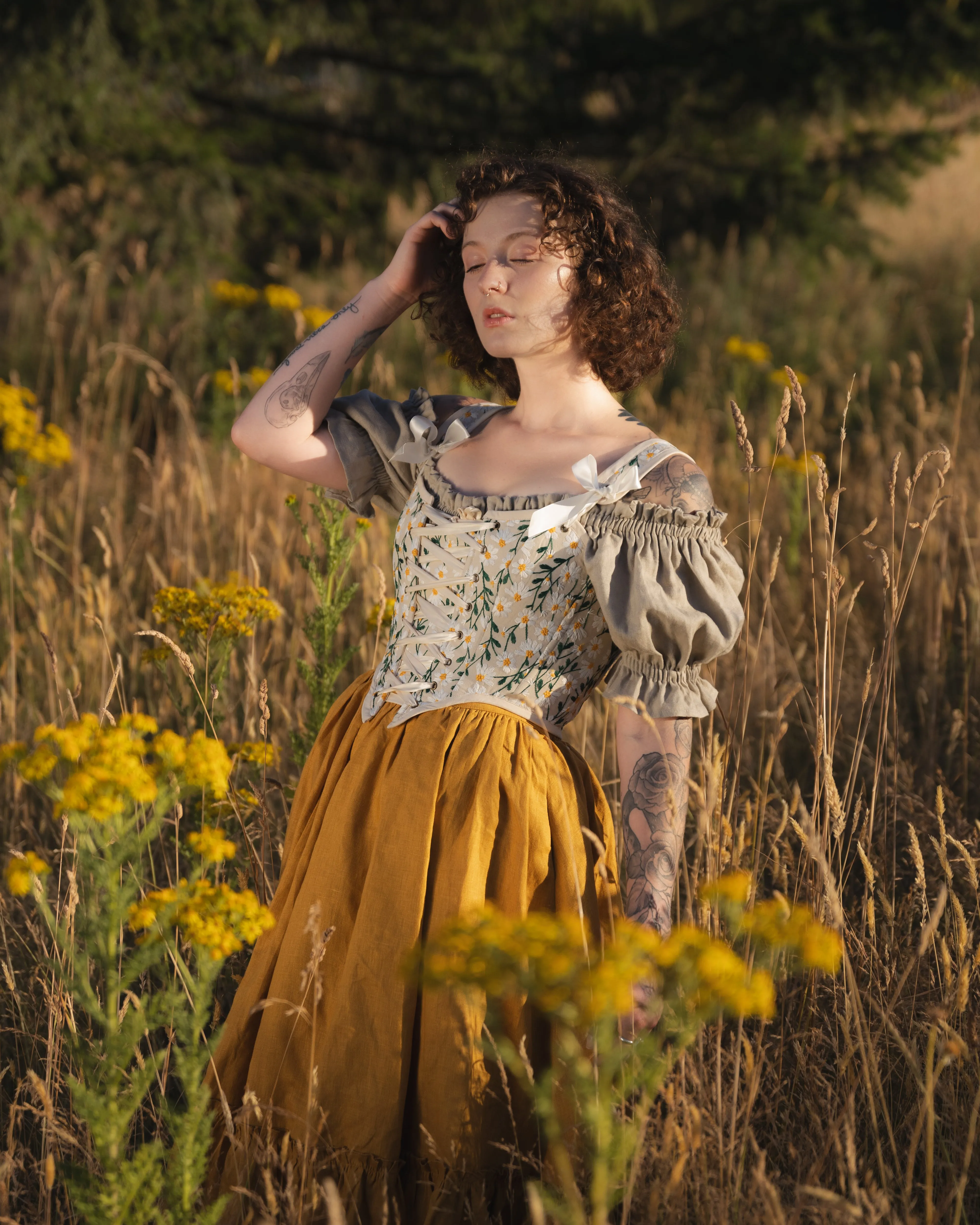 Embroidered Daisies Corset Top