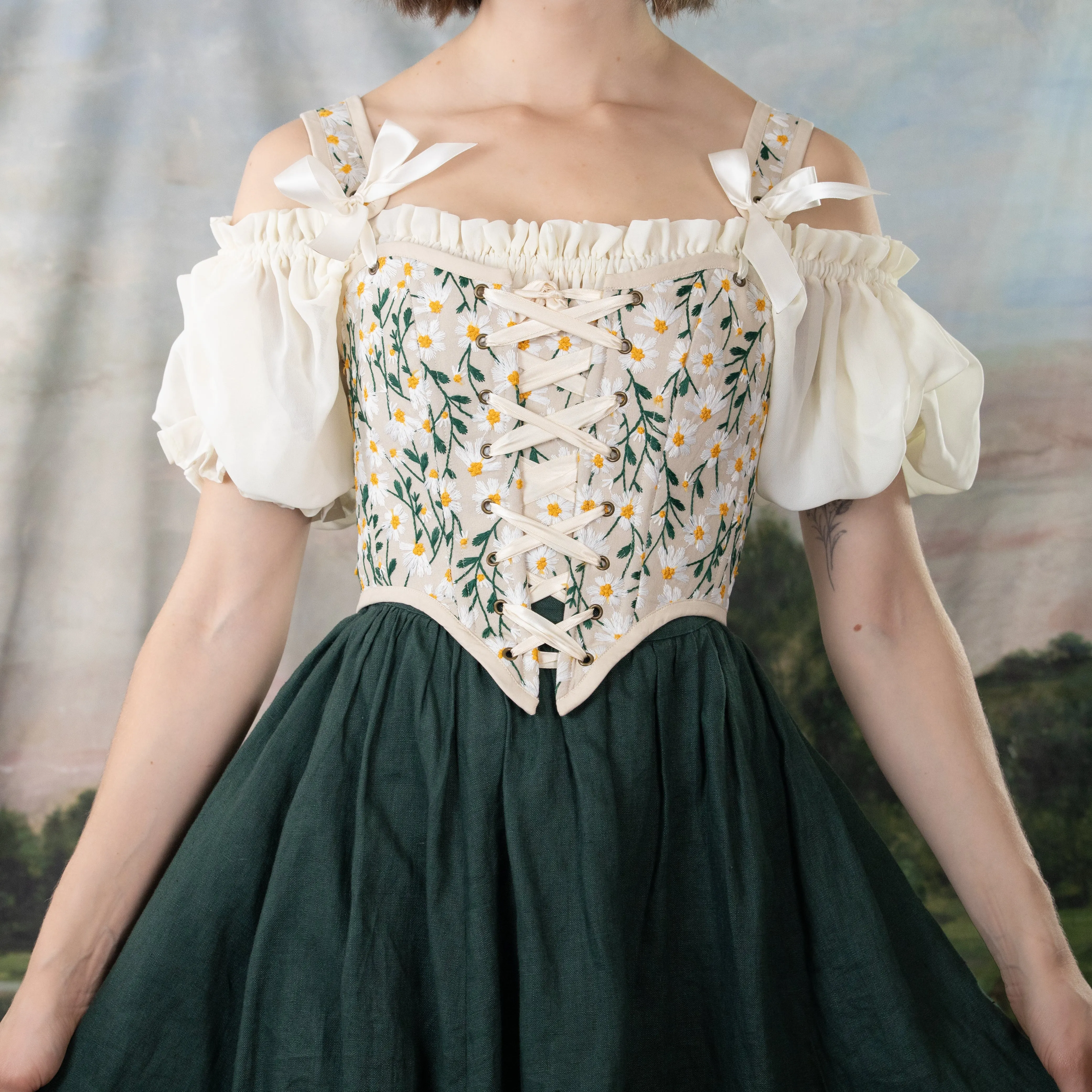 Embroidered Daisies Corset Top