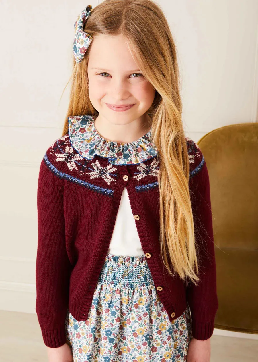 Emilia Floral Ruffle Collar Long Sleeve Top in Burgundy (18mths-10yrs)