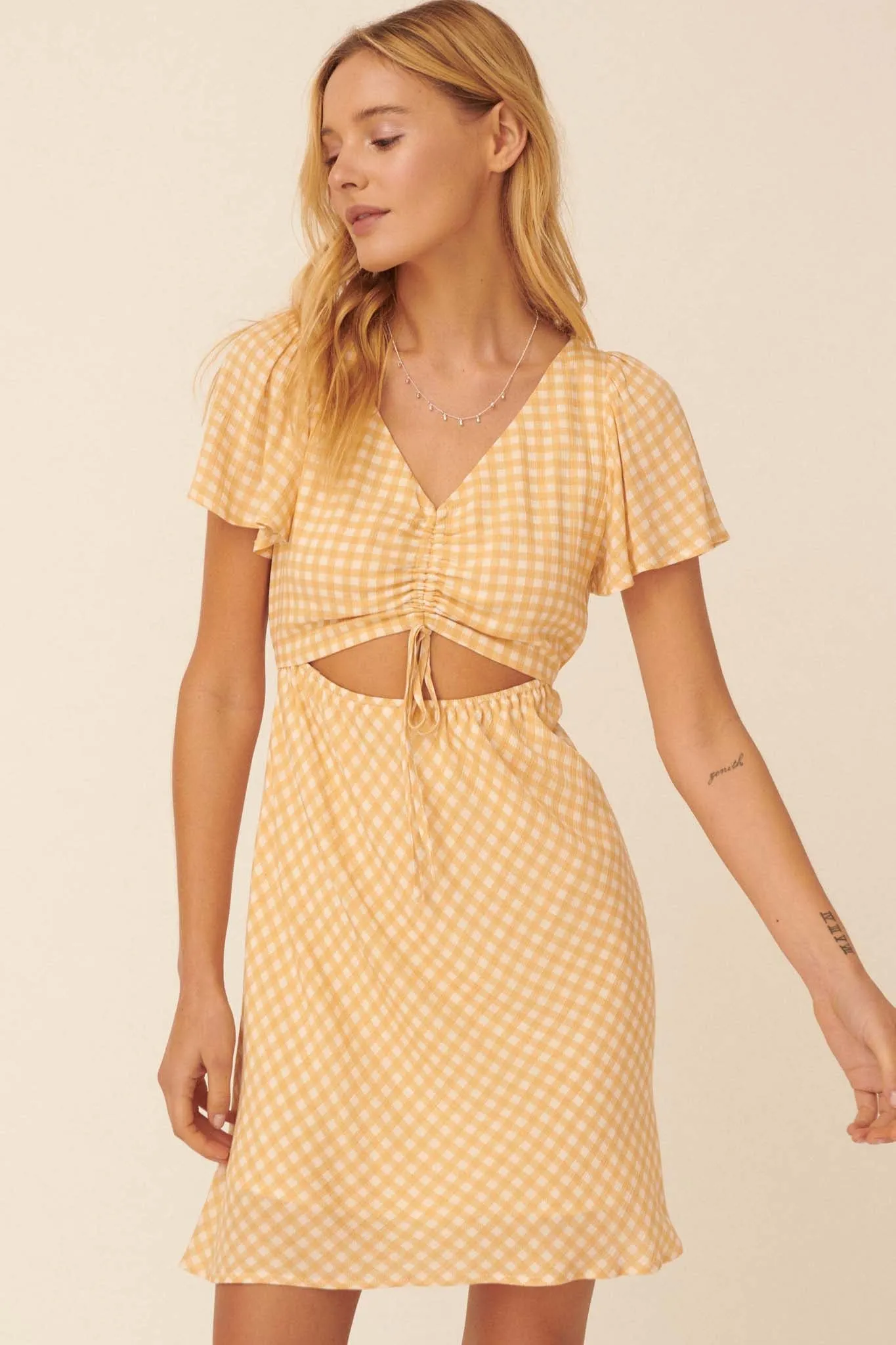 Everyday Bliss Gingham Cutout Mini Dress