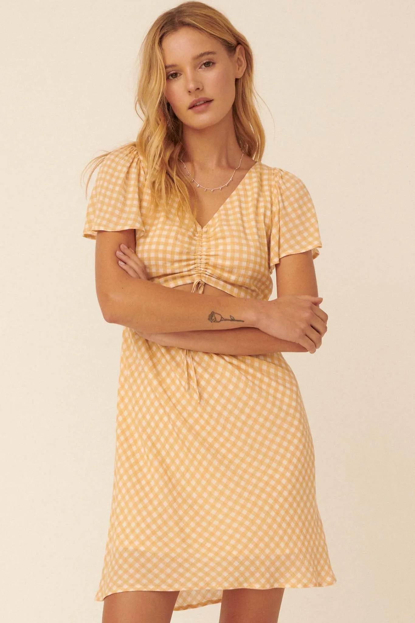 Everyday Bliss Gingham Cutout Mini Dress