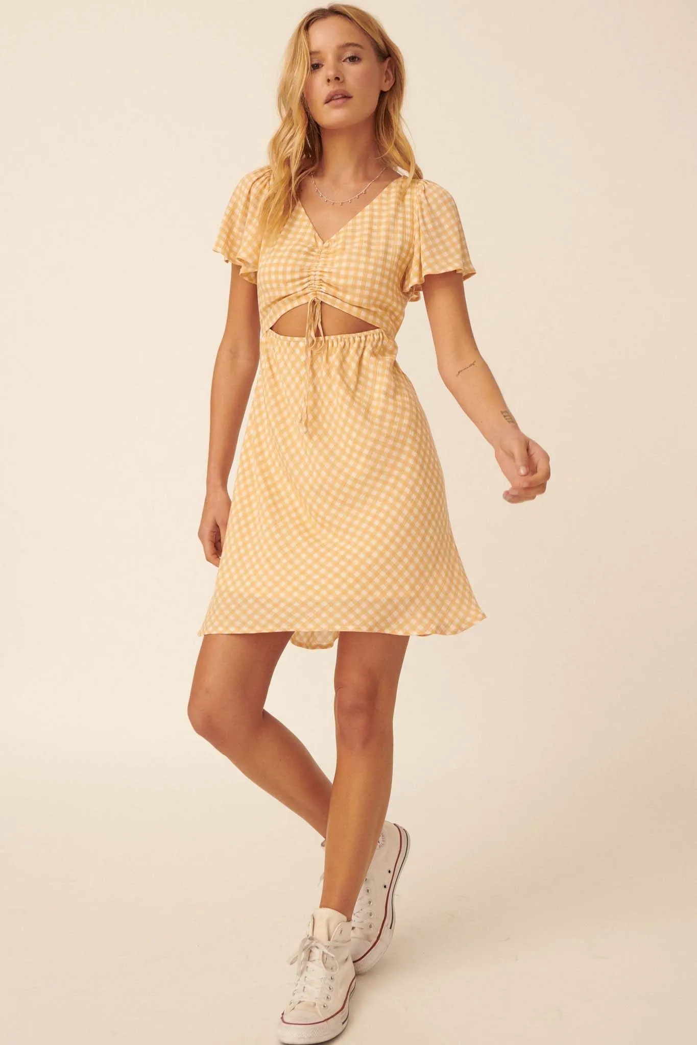 Everyday Bliss Gingham Cutout Mini Dress