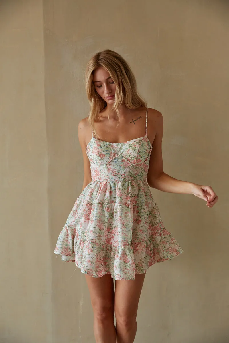 Farah Floral Bustier Babydoll Mini Dress