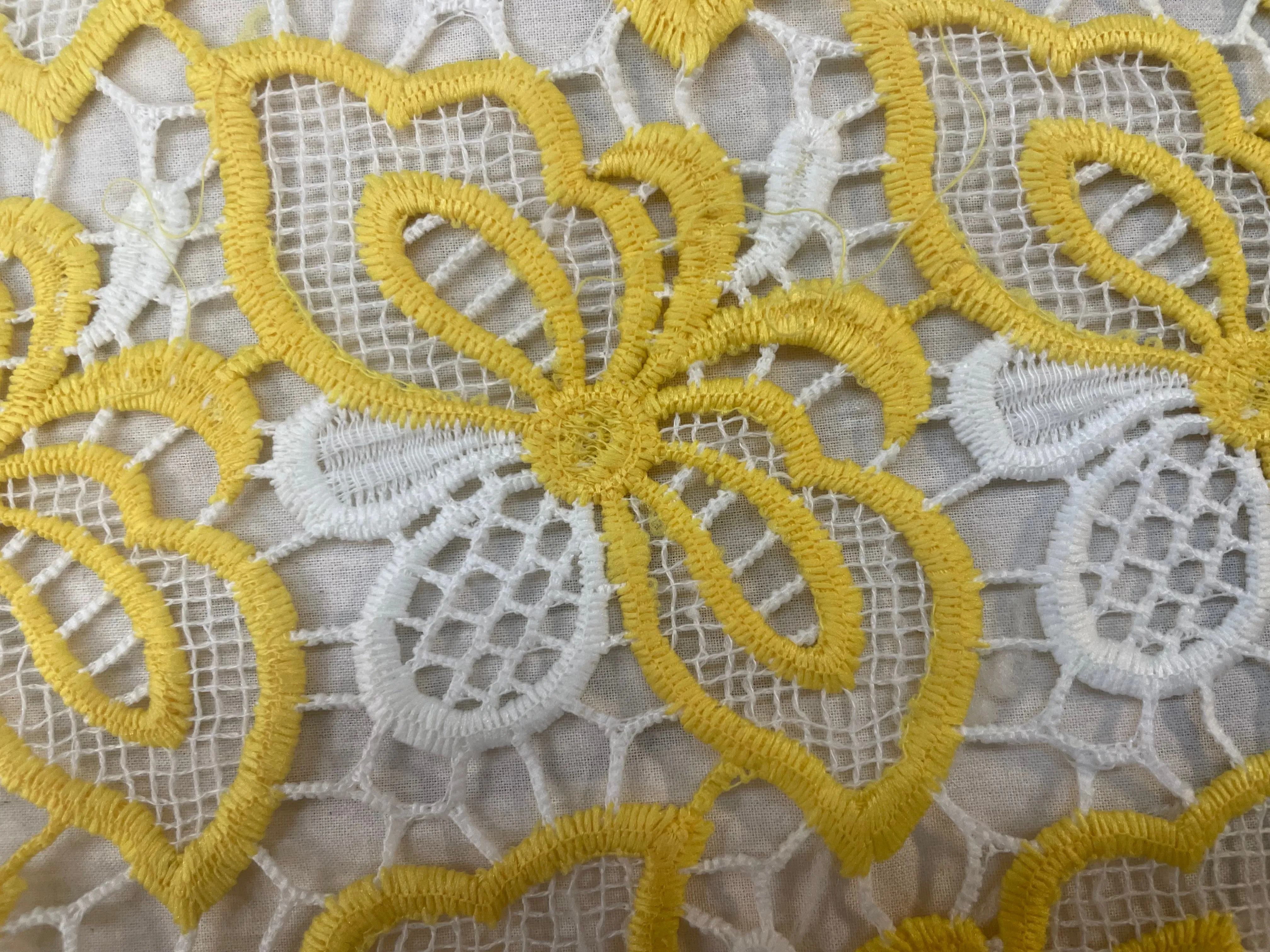 Floral Appliqued Cotton Lace - Summer Yellow & White