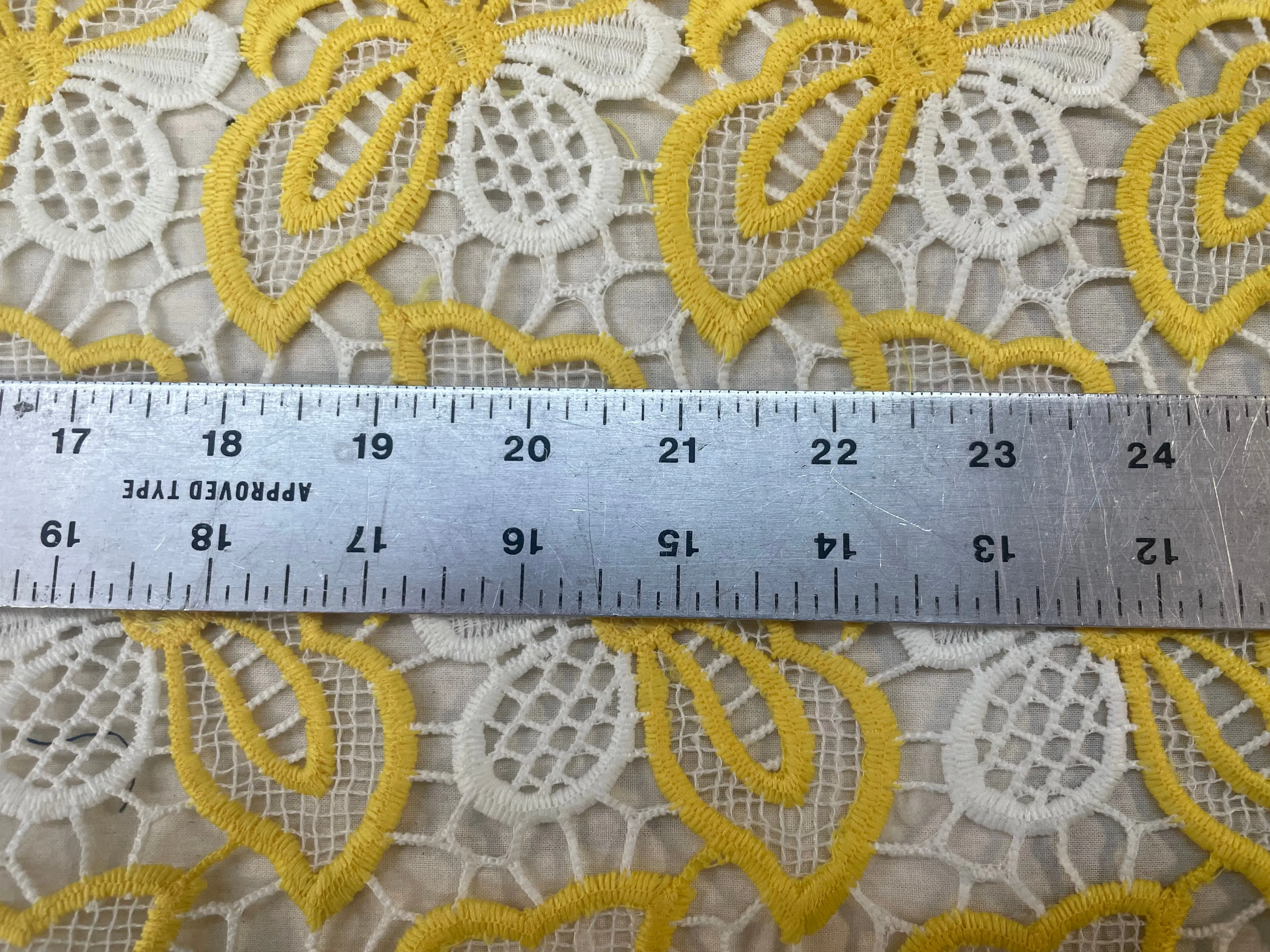 Floral Appliqued Cotton Lace - Summer Yellow & White