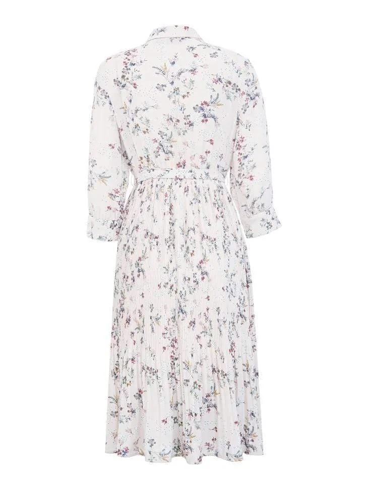 Floral Pleated A-lined Cinched Waist Chiffon Dress