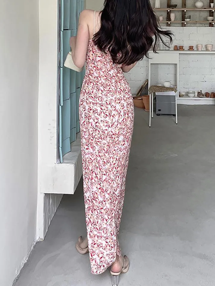 Floral Print Tie Front Maxi A-Line Dress