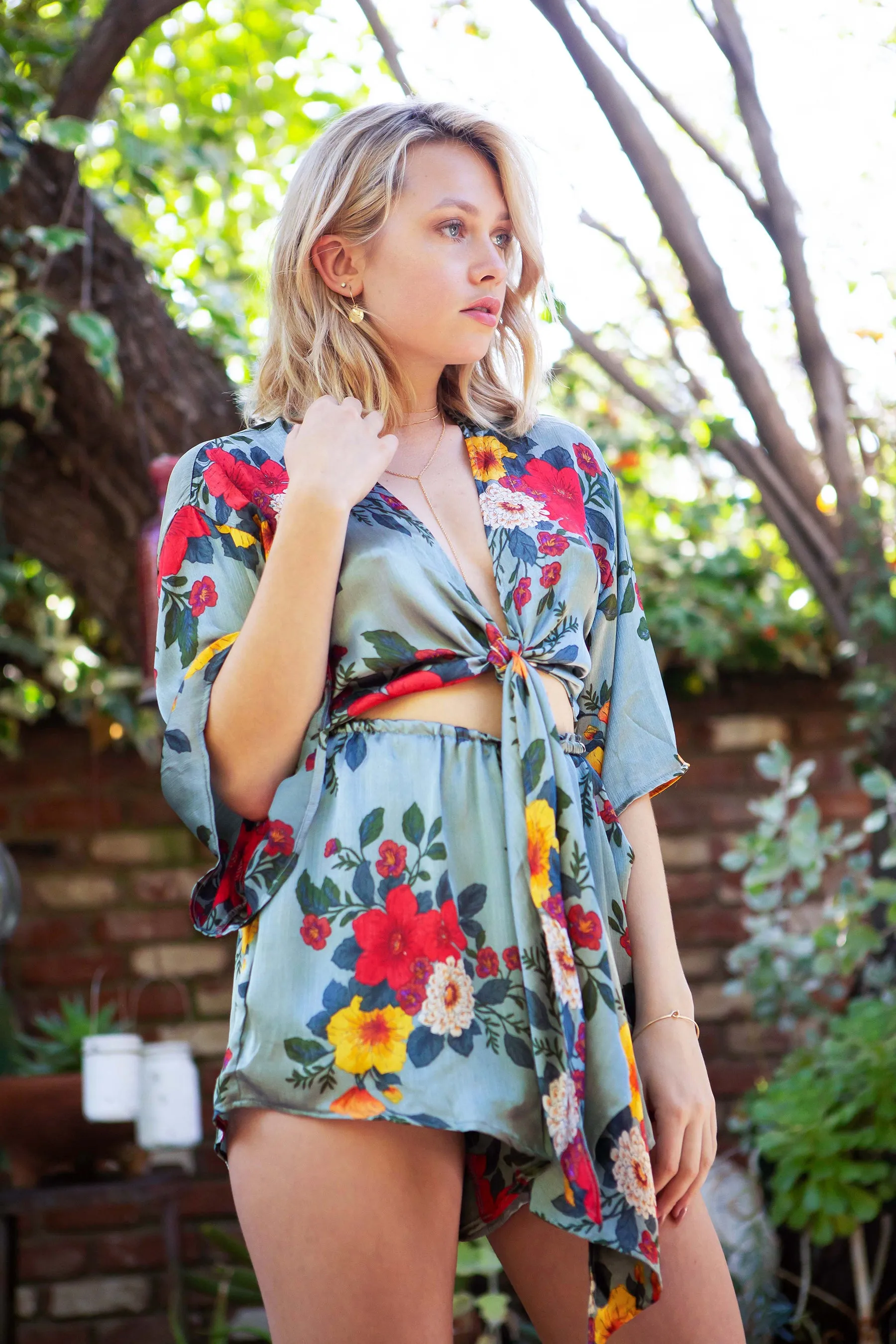 Floral Romper with Kimono Sleeves