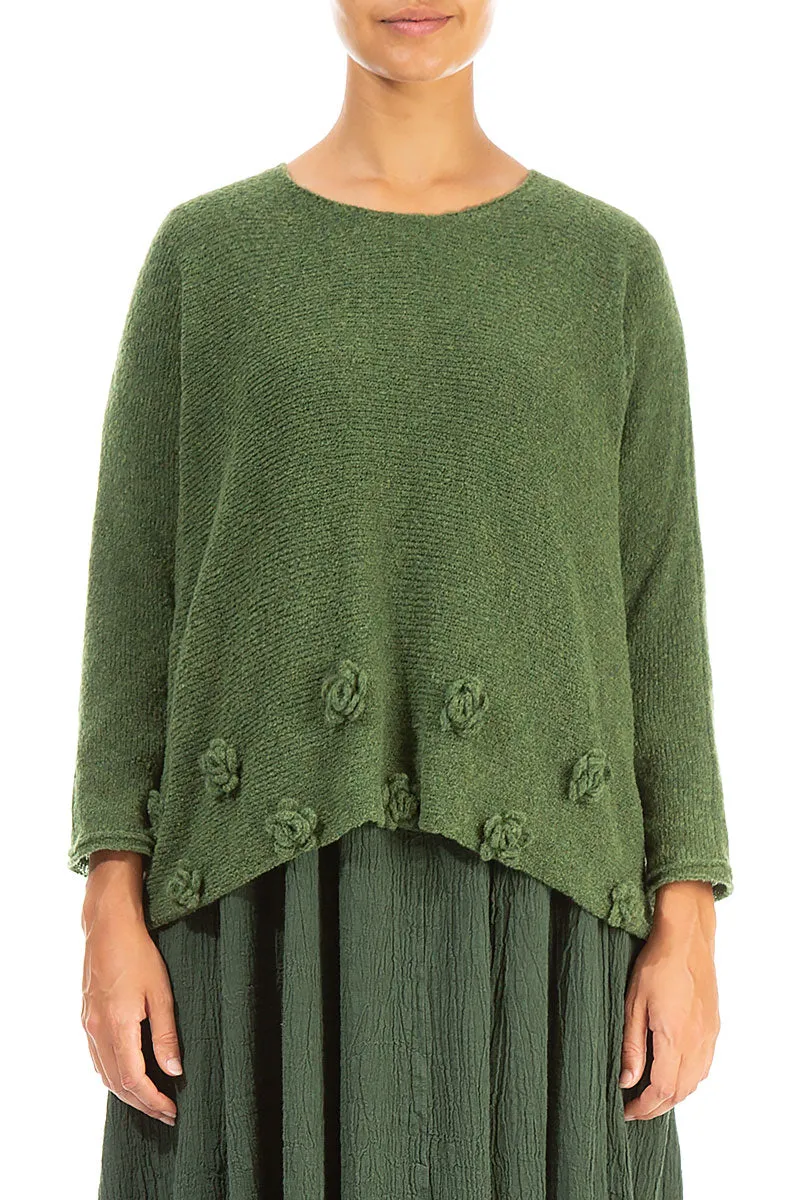 Flowers Dark Sage Wool Sweater