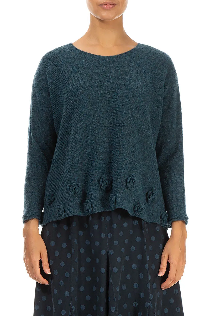 Flowers Teal Wool Sweater