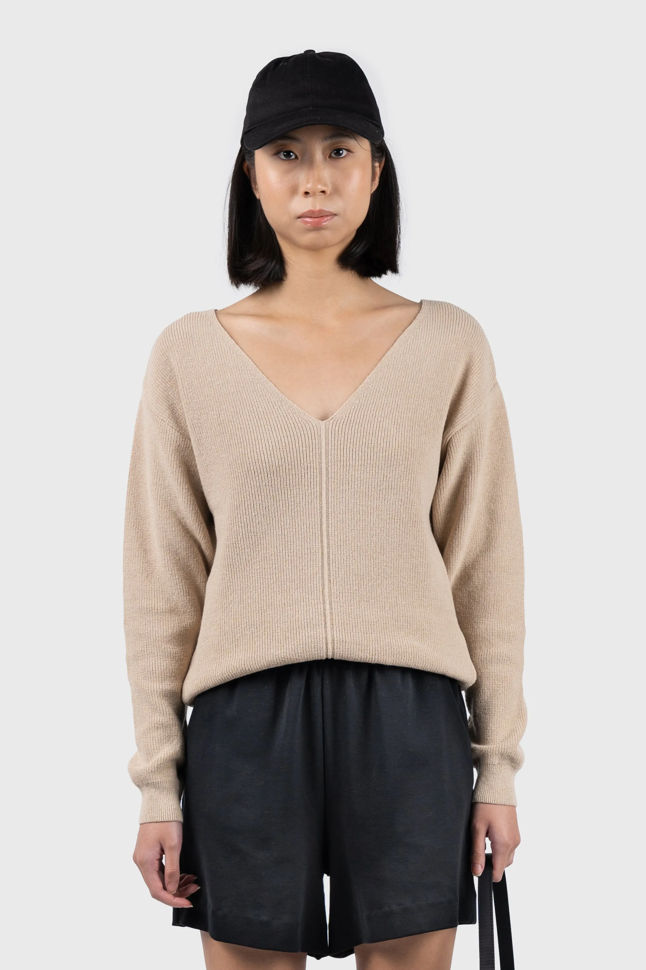 Front Seam Detail V-Neck Jumper