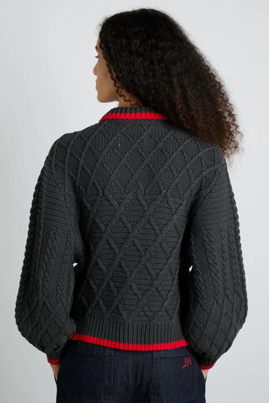 grandpa cardigan - charcoal cable