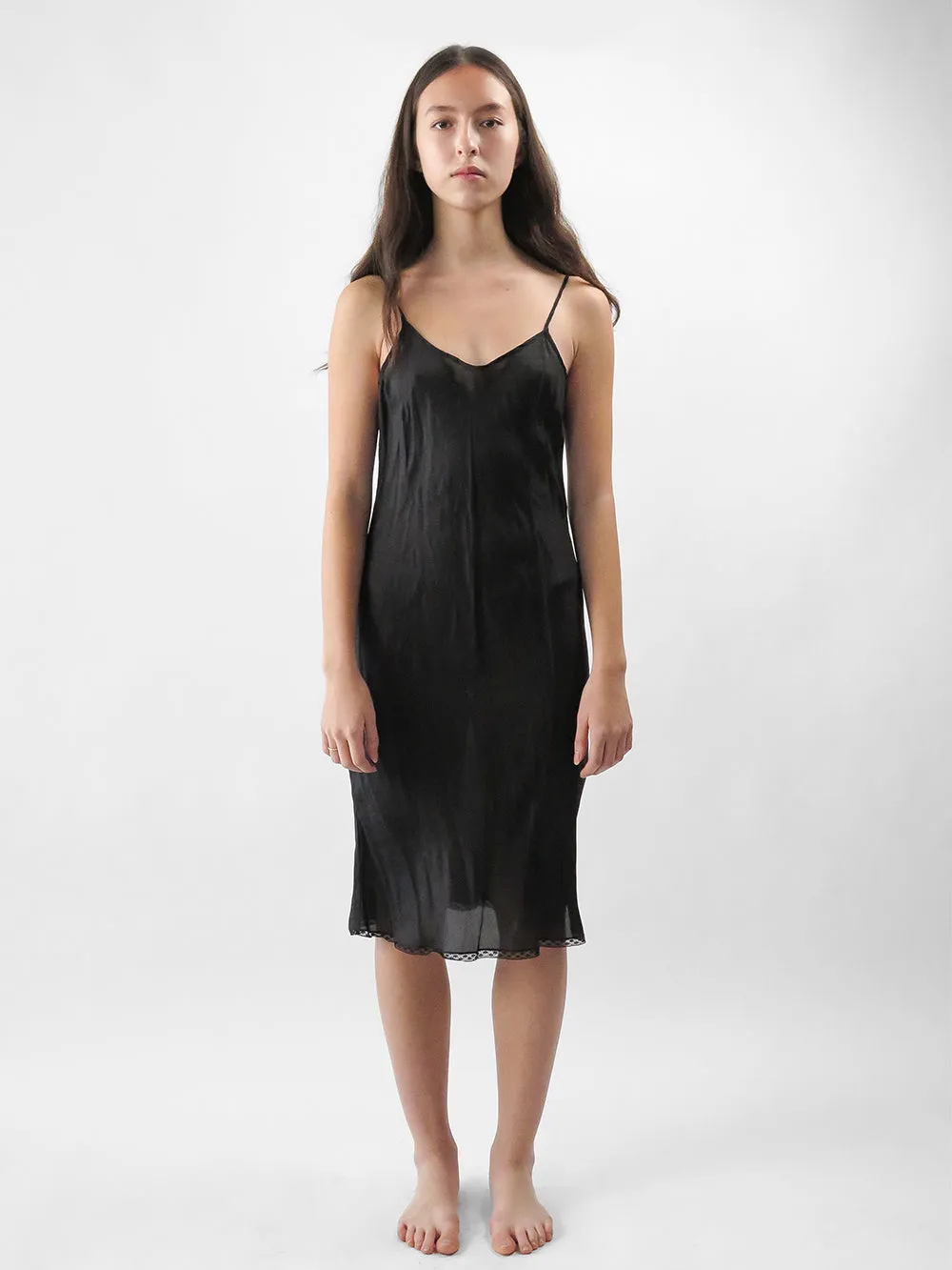 Greta Silk Slip Dress in Black