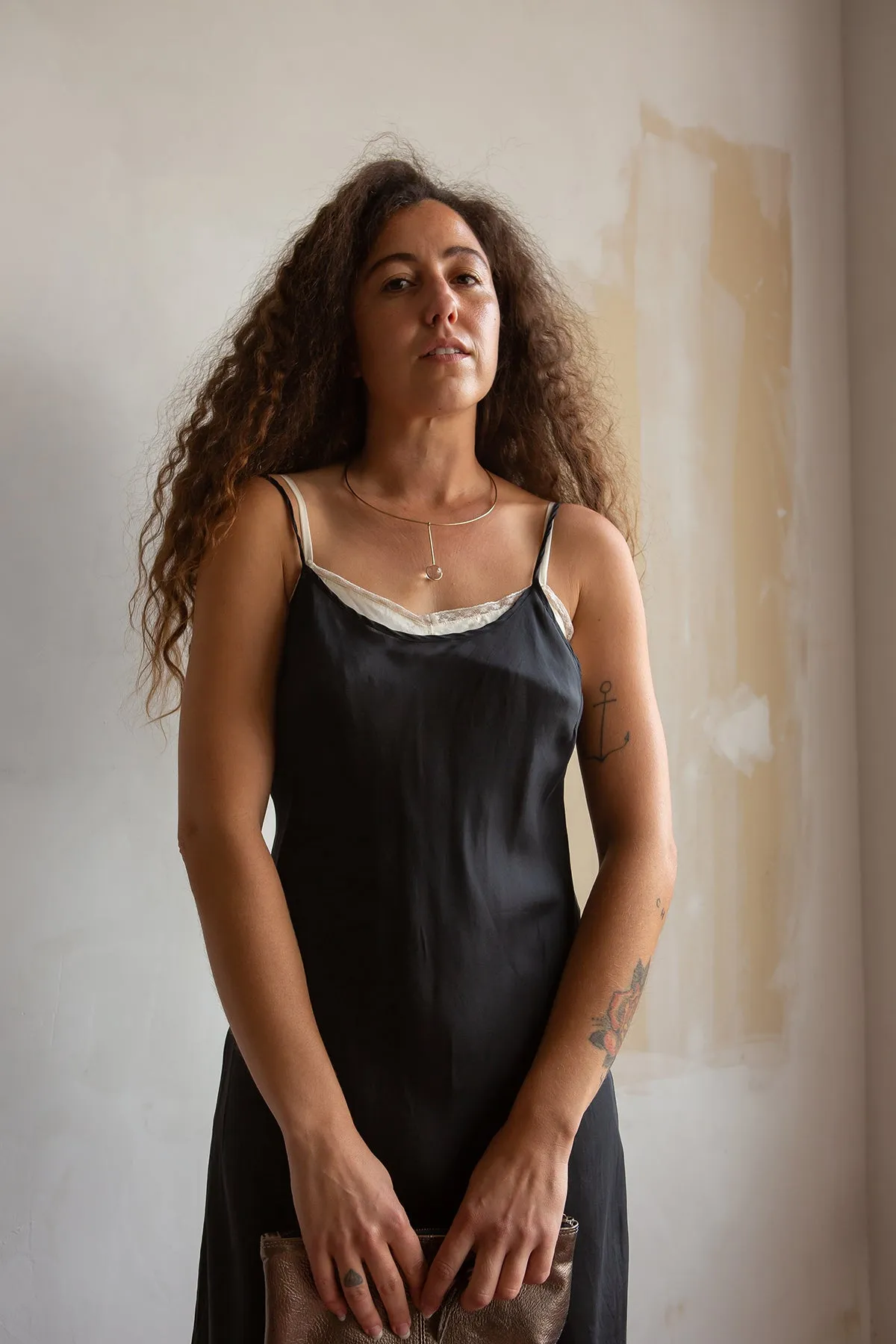 Greta Silk Slip Dress in Black