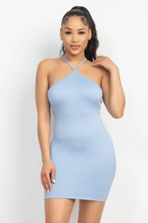 Halter Neck Ribbed Seamless Cut-out Dress