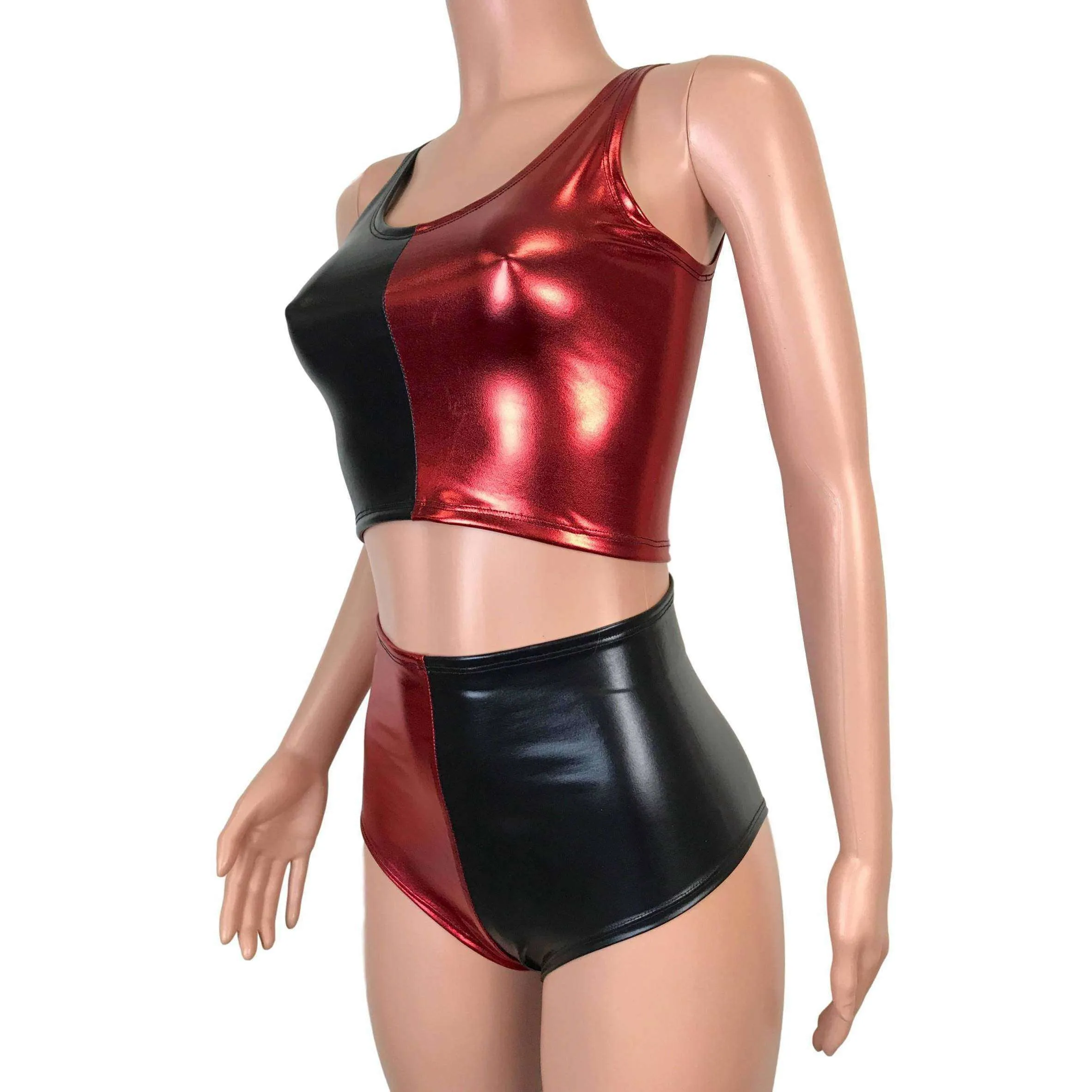 Harley Quinn Costume w/ Crop Top and High Waist Hot Pants Outfit