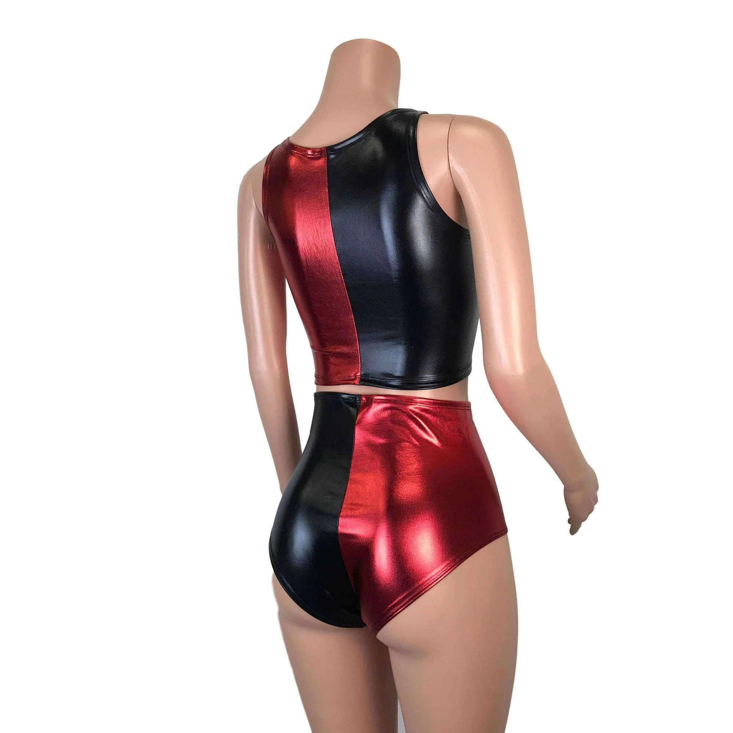 Harley Quinn Costume w/ Crop Top and High Waist Hot Pants Outfit