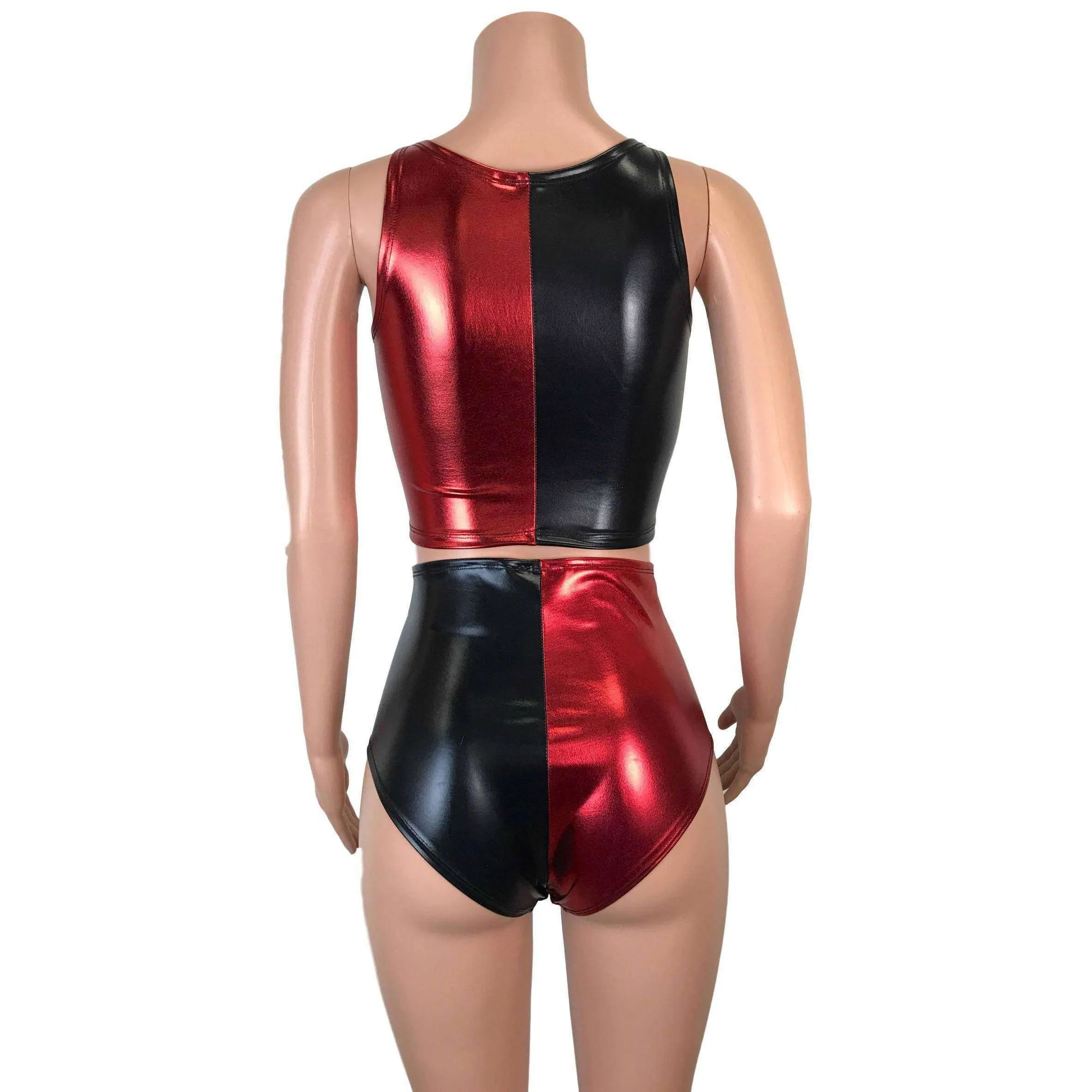 Harley Quinn Costume w/ Crop Top and High Waist Hot Pants Outfit