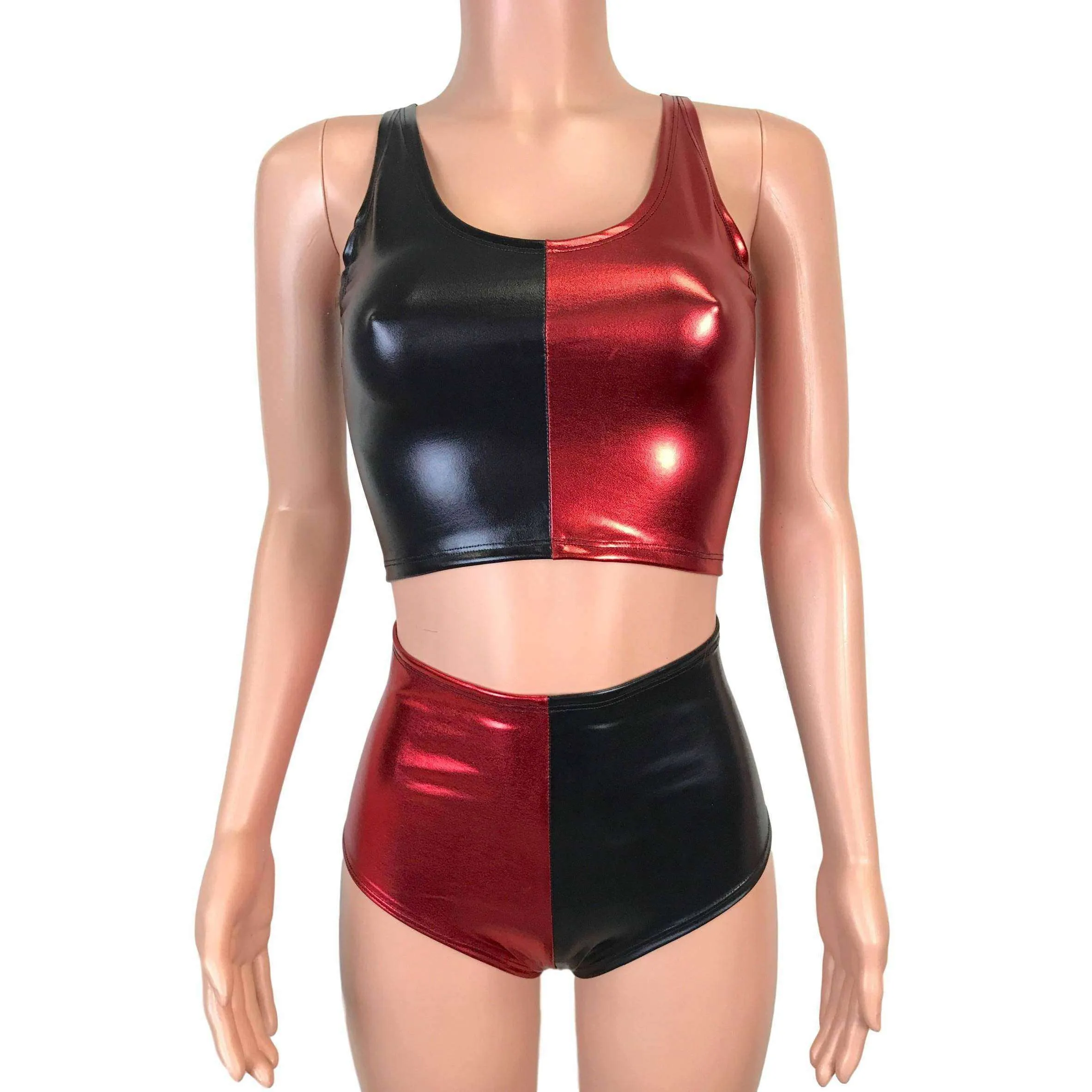 Harley Quinn Costume w/ Crop Top and High Waist Hot Pants Outfit