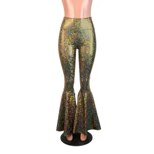 High Waist Bell Bottoms - Gold on Black Shattered Glass