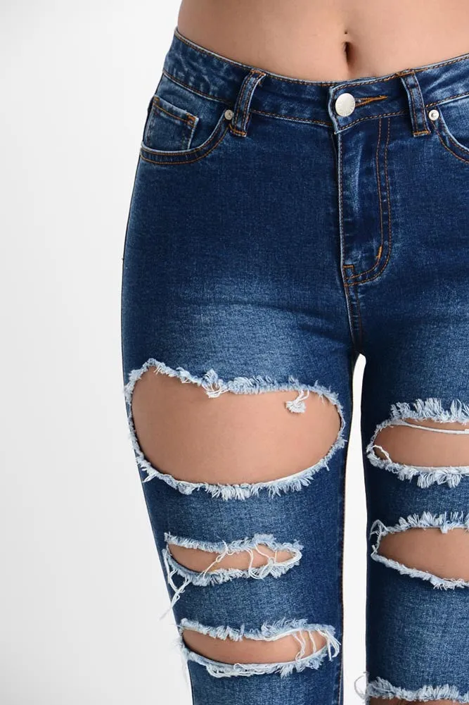 High Waisted Destroyed Skinny Jeans