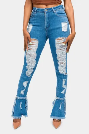 High Waisted Distressed Bootcut Jeans