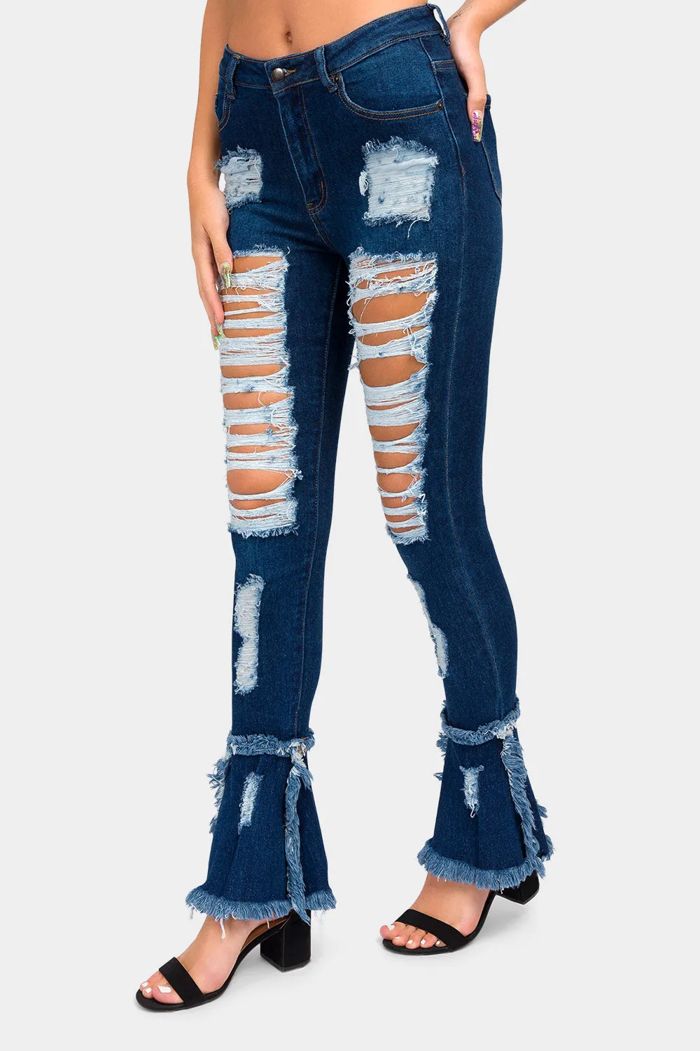 High Waisted Distressed Bootcut Jeans