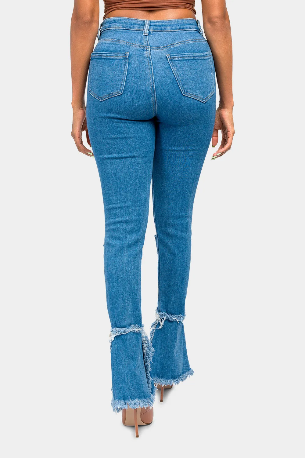 High Waisted Distressed Bootcut Jeans