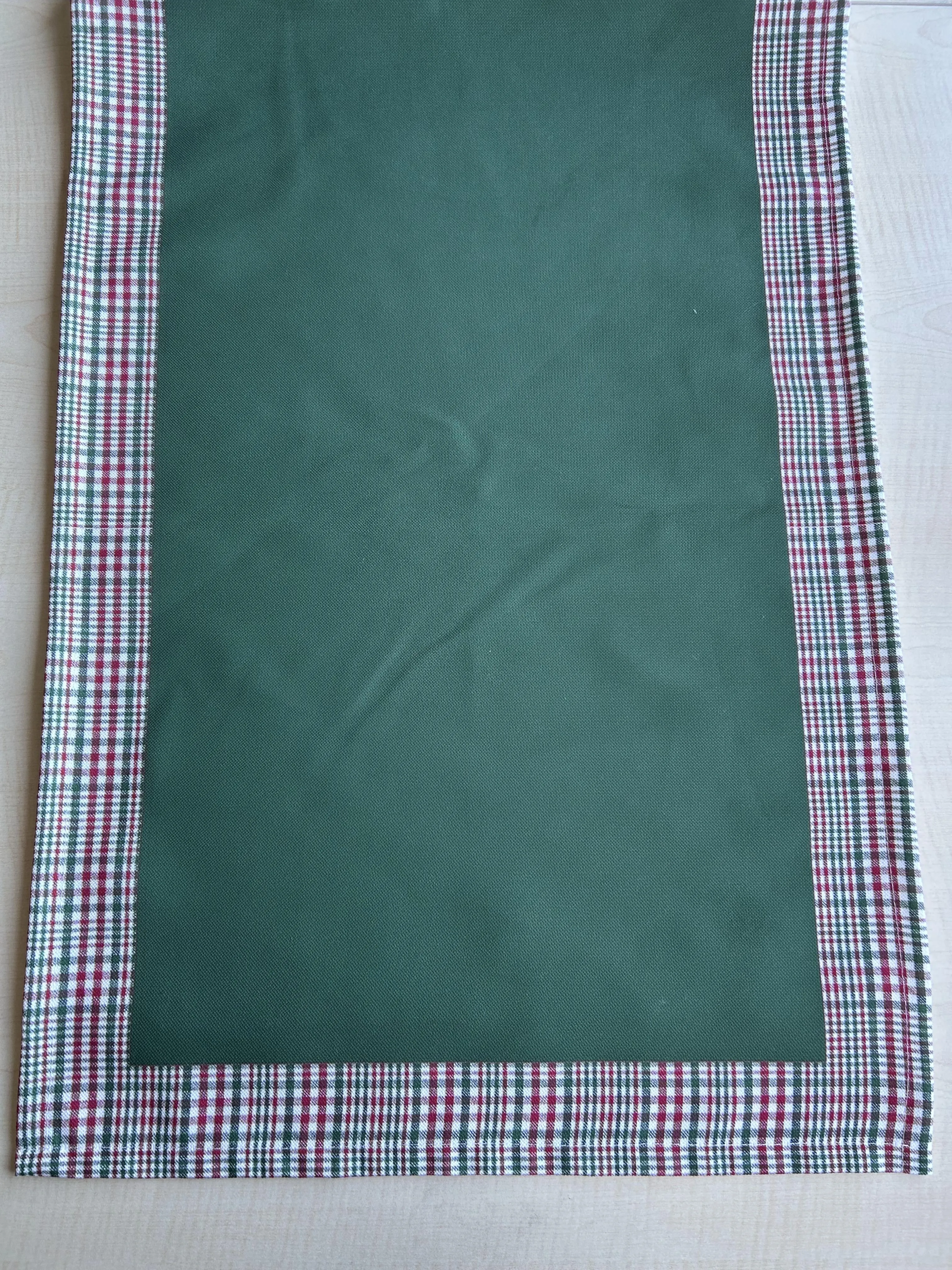 Hunter Green and Red Runner with Plaid Border, Holiday Decor