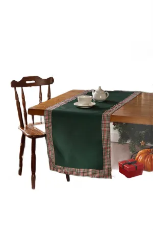 Hunter Green and Red Runner with Plaid Border, Holiday Decor