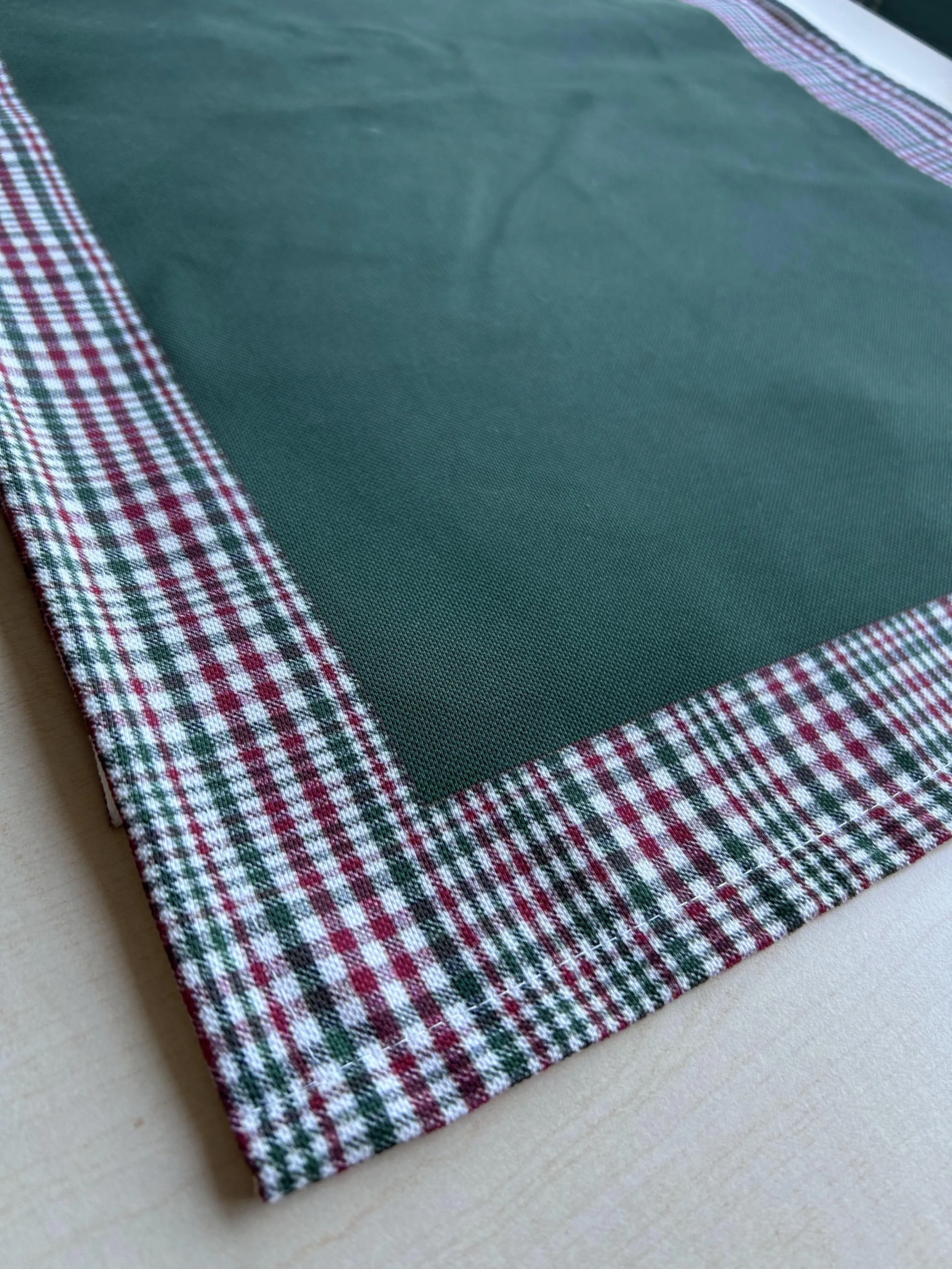 Hunter Green and Red Runner with Plaid Border, Holiday Decor